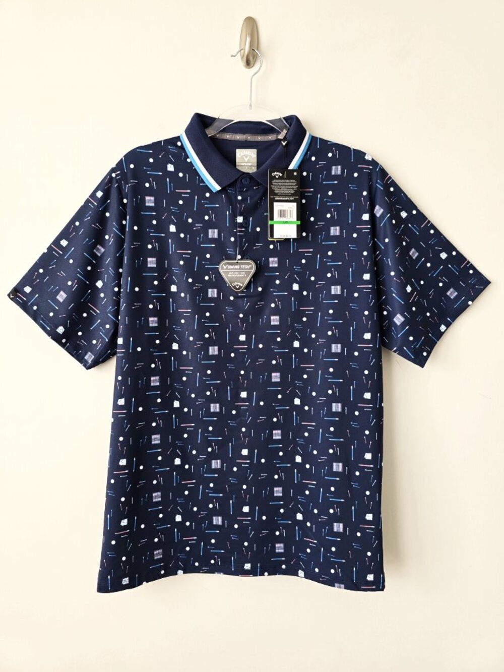 Callaway Opti Dri Polo Shirt Mens Large Navy Blue Printed NWT